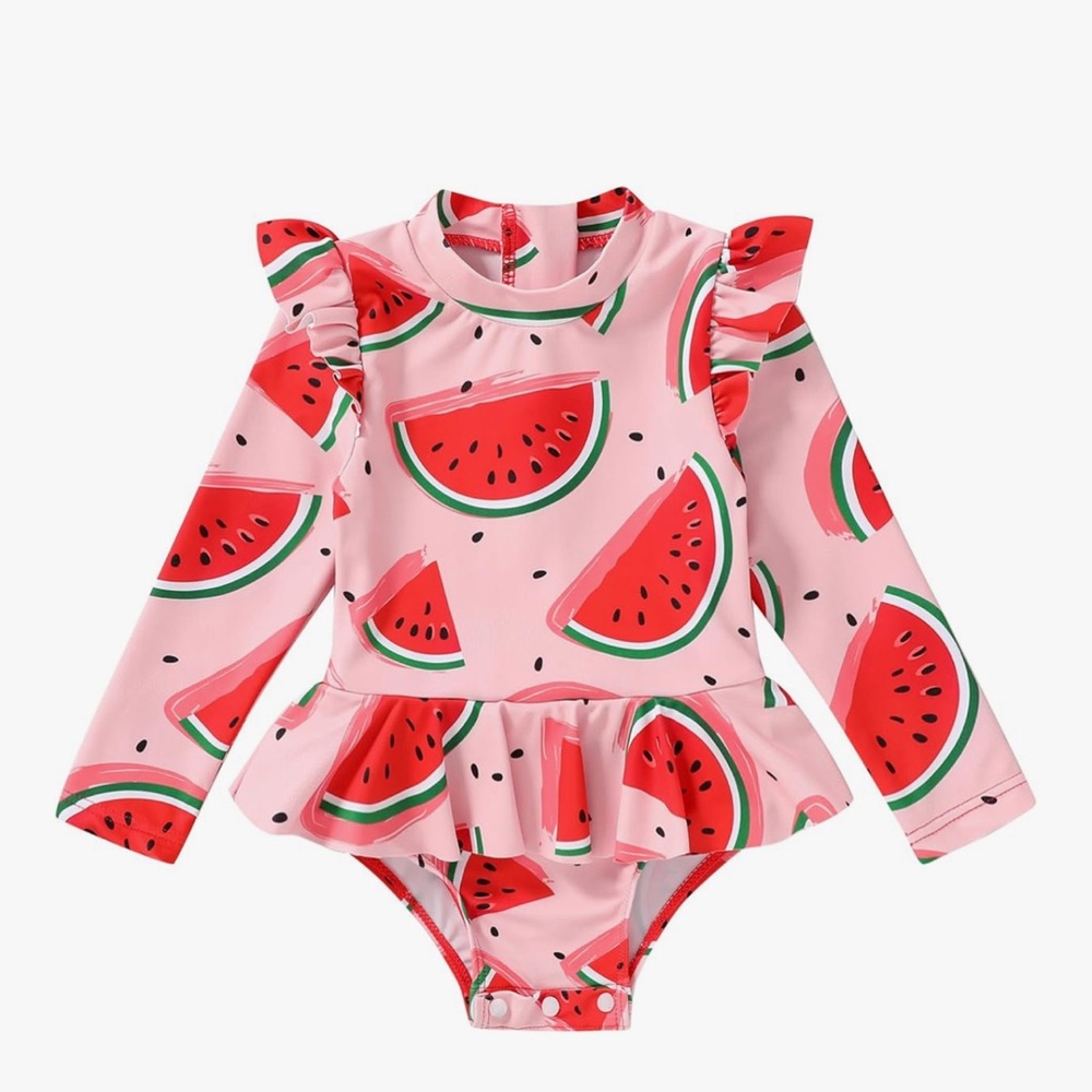 Baby Watermelon Ruffle Long Sleeve Swimsuit 🍉